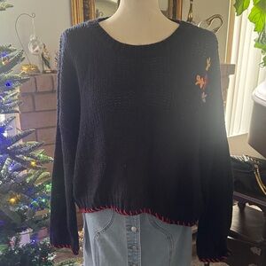Women's Black Sweater with Butterfly Accents